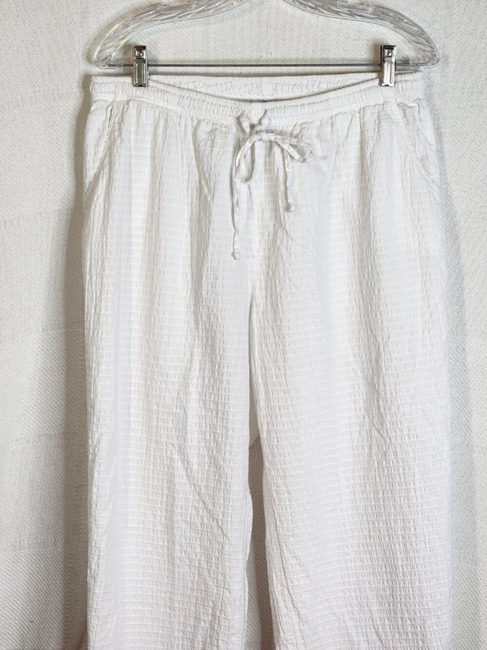 Focus Casual White Preshrunk Cotton Seersucker Drawstring Elastic Waist Pants XL - Picture 4 of 16